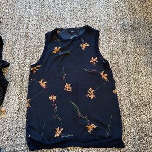 Theory Blue Tank Top with Orange and Gold Pattern